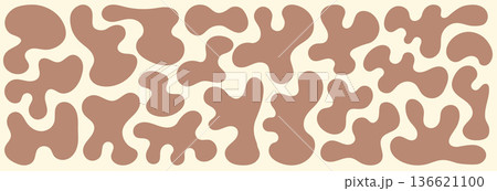 Abstract Cow Skin Seamless Pattern Neutral Texture. Set Hand-drawn Shapes, Groovy Background in a Vector Illustration 136621100