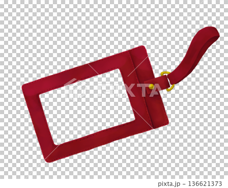 ストラップ付き赤いパスケースの水彩画 136621373