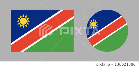 Round, rectangular shaped of Namibia flag badges. Button flag of Namibia. National Namibia flag rectangle, circle icons set. Round, rectangular shaped of Namibia flag badges. Button flag of Namibia. National Namibia flag rectangle, circle icons set. 136621386