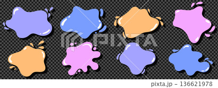 Splash puddle paint with water milk stain and blot shape drop. Figure frame splat with bg liquid vector and flat white set. Background blob splash with fluid illustration water and wavy banner milk Splash puddle paint with water milk stain and blot shape drop. Figure frame splat with bg liquid vector and flat white set. Background blob splash with fluid illustration water and wavy banner milk 136621978