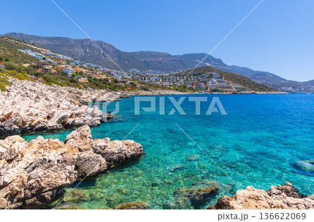 Kalkan, Turkey. Wild beach landscape, turquoise waters 136622069