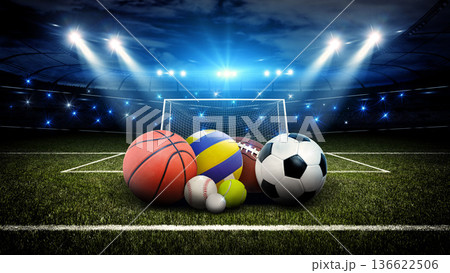 Sports balls in stadium Sports balls in stadium 136622506