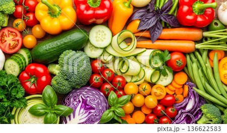 Fresh colorful vegetables background for concept of healthy eating, organic food, diet, or nutrition 136622583