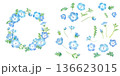 ネモフィラの水彩イラストで構成した、円形装飾フレームと構成要素のセット 透過背景 ネモフィラの水彩イラストで構成した、円形装飾フレームと構成要素のセット 透過背景 136623015
