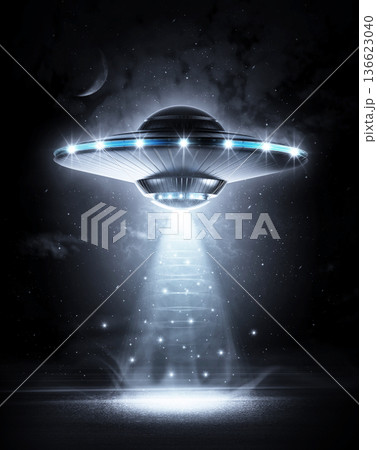 UFO in dark night	 136623040