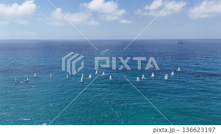 Blue ocean horizon. Wide blue ocean.Boat turquoise ocean. High quality photo 136623197