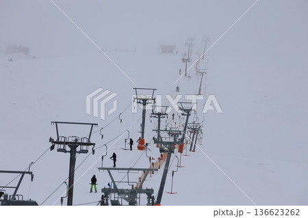 Snowy mountain cablecar. Cable car in a snowy mountain, winter resort High quality 4k footage Snowy mountain cablecar. Cable car in a snowy mountain, winter resort High quality 4k footage 136623262