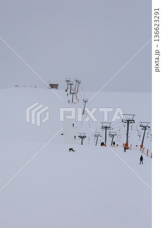 Snowy mountain cablecar. Cable car in a snowy mountain, winter resort High quality 4k footage Snowy mountain cablecar. Cable car in a snowy mountain, winter resort High quality 4k footage 136623291
