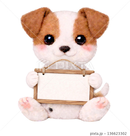 フェルト風のメッセージボードを持ったジャックラッセルテリアのイラスト 136623302