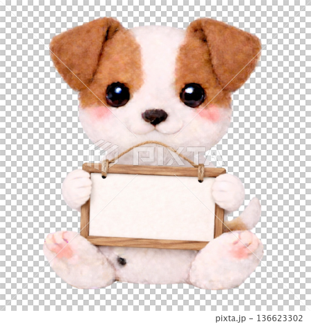 フェルト風のメッセージボードを持ったジャックラッセルテリアのイラスト 136623302