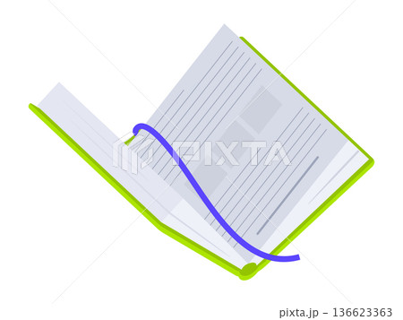 Isometric textbook. Open book with bookmark, educational or fantasy literature, encyclopedia, open textbook 3d vector illustration. Readable book on white background Isometric textbook. Open book with bookmark, educational or fantasy literature, encyclopedia, open textbook 3d vector illustration. Readable book on white background 136623363