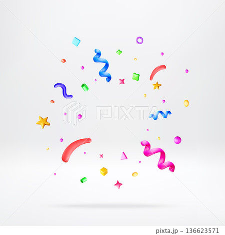 Colorful 3d flying serpentine and geometric shapes 136623571