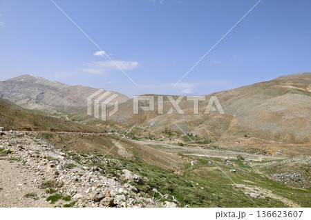 Mountainous winding road. mountain landscape view from above 136623607