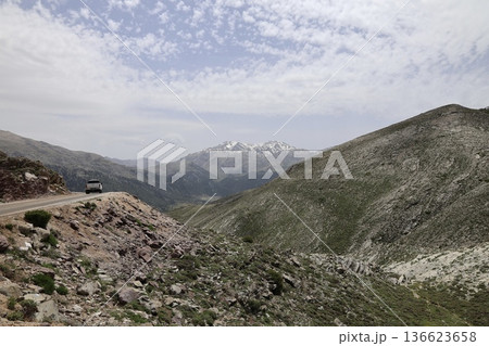 Mountainous winding road. mountain landscape view from above 136623658