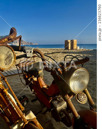 Rusty beach motorcycle. High quality photo 136623760