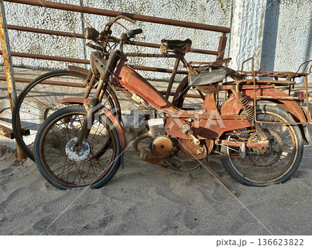Rusty beach motorcycle. High quality photo 136623822