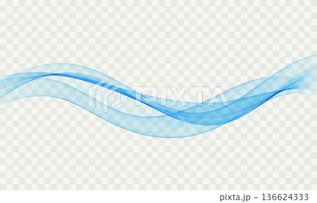 Blue abstract flowing wave lines on transparent background 136624333