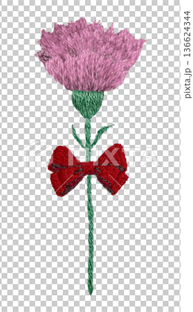 [Single Carnation] Hand-embroidered illustration material 136624344