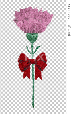 [Single Carnation] Hand-embroidered illustration material 136624345