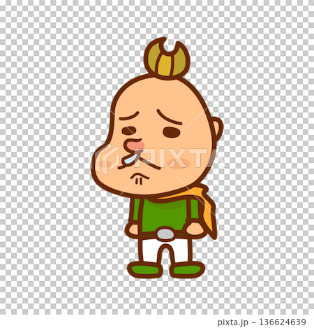 Illustration of a boy with a red nose sniffing Illustration of a boy with a red nose sniffing 136624639