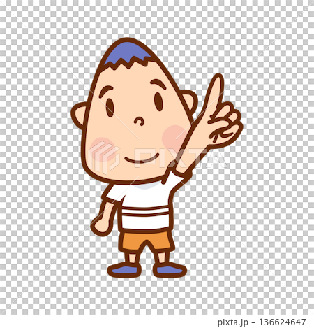 男孩舉起一根手指的插圖 男孩舉起一根手指的插圖 136624647