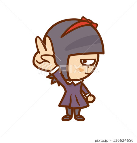 じゃんけんのチョキを出す横顔の女の子のイラスト じゃんけんのチョキを出す横顔の女の子のイラスト 136624656