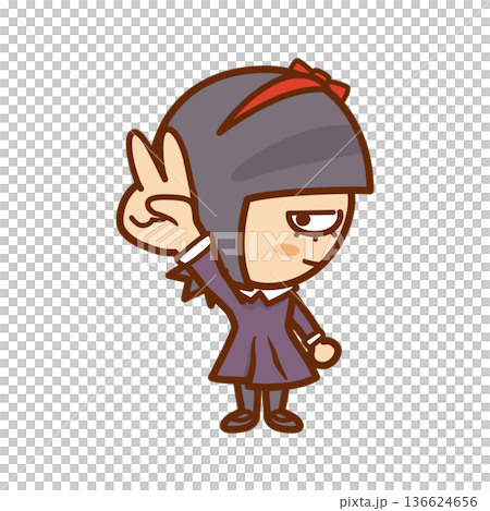 じゃんけんのチョキを出す横顔の女の子のイラスト じゃんけんのチョキを出す横顔の女の子のイラスト 136624656
