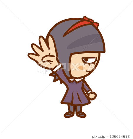 4本の指を立て手を突き上げる横顔の女の子のイラスト 136624658