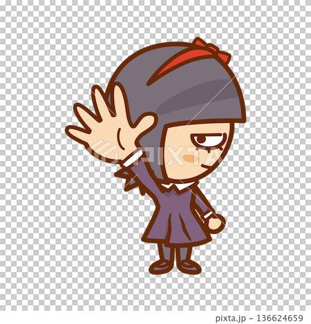 Illustration of a girl in profile showing a rock-paper-scissors 136624659