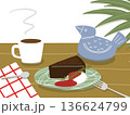 おしゃれなカフェのイラスト　ケーキとコーヒー 136624799