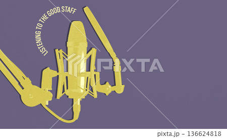 Podcast recording equipment used by staff during discussions in a studio setting Podcast recording equipment used by staff during discussions in a studio setting 136624818
