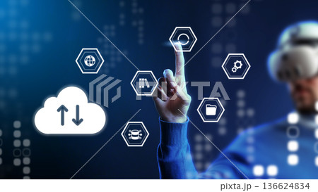 Using virtual reality to interact with cloud icons in a tech setting 136624834