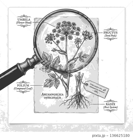 Botanical Illustration of Angelica Plant vector Botanical Illustration of Angelica Plant vector 136625180