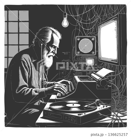 The Last Analog Man in a Digital World vector 136625257