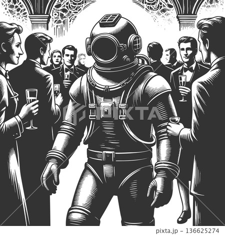 Social Anxiety Concept Diver at Fancy Party vector Social Anxiety Concept Diver at Fancy Party vector 136625274