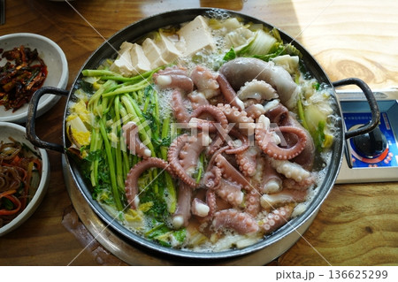 Korean Octopus Soup Yeonpo-tang with Fresh Octopus, Traditional Healthy Seafood Delicacy Korean Octopus Soup Yeonpo-tang with Fresh Octopus, Traditional Healthy Seafood Delicacy 136625299