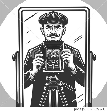 Vintage Photographer with Classic Camera Portrait 136625321
