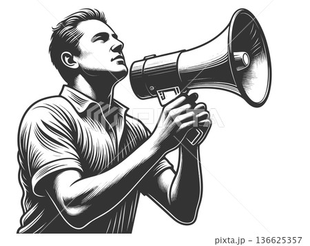 Man Shouting Through Megaphone vector illustration Man Shouting Through Megaphone vector illustration 136625357