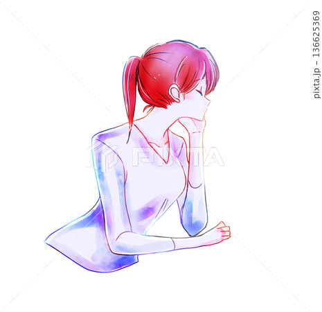 頬杖をついている女性　逆光 136625369