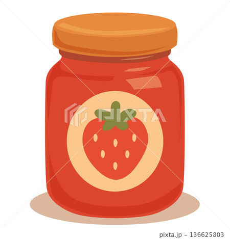 strawberry jam in glass jar flat style 136625803