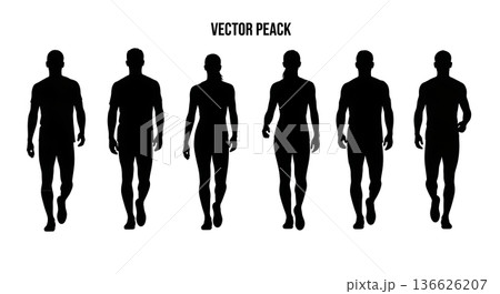 Black Solid Hurdle Relaxed Walk Post-Race Silhouettes Set of Six on White Background 136626207