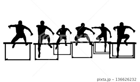 Black Solid Hurdle Thumbs-Down Disappointment Silhouettes Set of Six on White Background Black Solid Hurdle Thumbs-Down Disappointment Silhouettes Set of Six on White Background 136626232