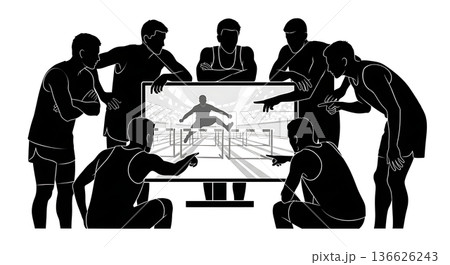 Black Solid Hurdle Video Replay Silhouettes Set of Six on White Background Black Solid Hurdle Video Replay Silhouettes Set of Six on White Background 136626243