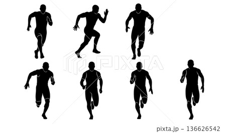 Black Solid Low Angle Power Silhouettes Set of Six on White Background Black Solid Low Angle Power Silhouettes Set of Six on White Background 136626542