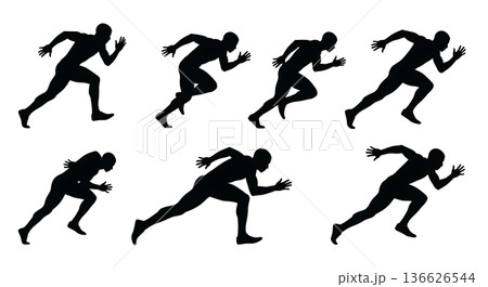 Black Solid Low Ground Acceleration Silhouettes Set of Six on White Background 136626544