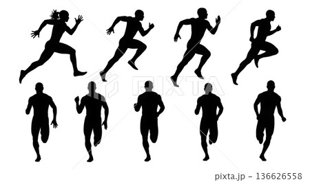 Black Solid Maximal Hip Height Silhouettes Set of Six on White Background Black Solid Maximal Hip Height Silhouettes Set of Six on White Background 136626558