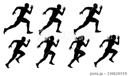 Black Solid Maximal Speed Maintenance Silhouettes Set of Six on White Background 136626559