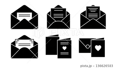 Black Solid Party Invitations Silhouettes Set of Six on White Background Black Solid Party Invitations Silhouettes Set of Six on White Background 136626583