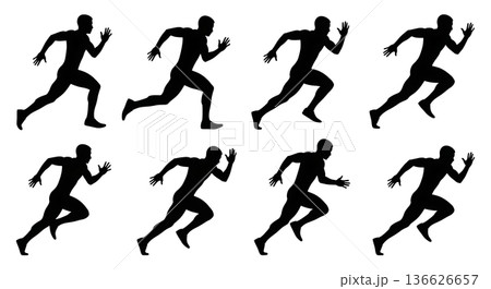 Black Solid Rhythmic Arm Swing Silhouettes Set of Six on White Background 136626657