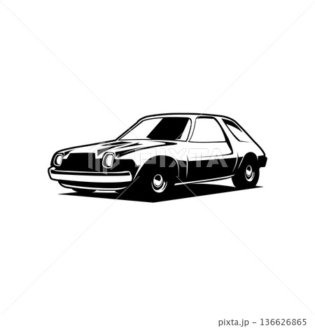 AMC Pacer car. Isolated black design with side view. Best for logos, badges and emblems. Vintage car industry garage 136626865